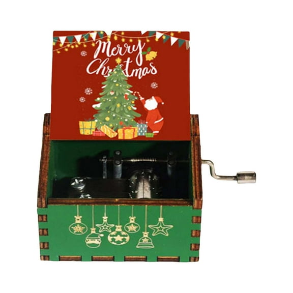 Retro Christmas Music Box Music Box with Hand Crank Retro Style Wooden Engraved Music Box Perfect Choice for Christmas Gifts Halloween Birthday Demaxiyad