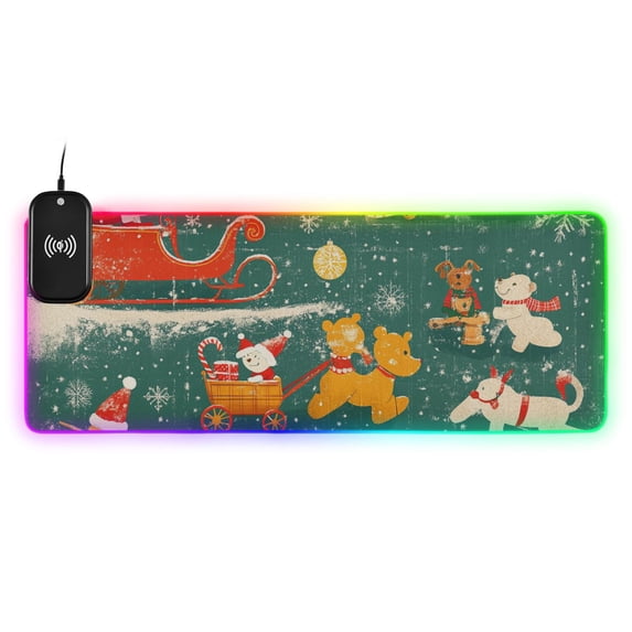 Retro Christmas Packaging Wireless Charging RGB Gaming Mouse Pad Large Keyboard Mat Rubber Base 13 Light Modes