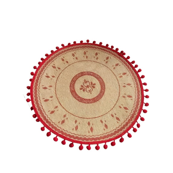 Retro Christmas Placemats, Round Printed Woven Dining Table Mat for Holiday Kitchen Tables, Heat-Resistant Home Decorative Coffee Cup Mats,15In(D)