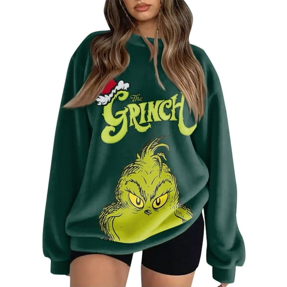 Retro Christmas Sweatshirt Funny Christmas Tree Xmas Cute Graphic Long Sleeve Pullover Dark Green Large