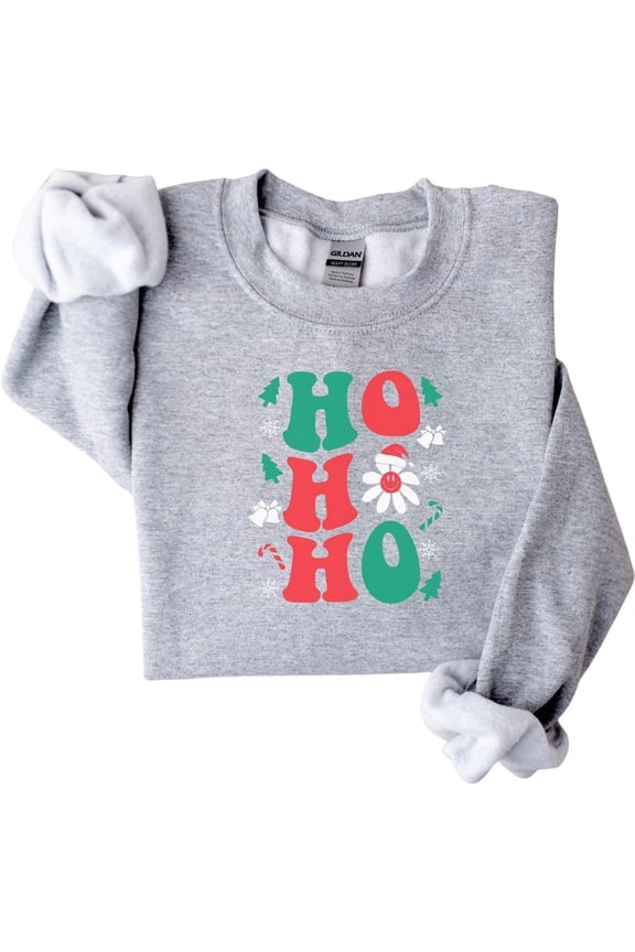 Retro Christmas Sweatshirt, Ho Ho Ho Shirt,Christmas Trees Crewneck Pullover,XMAS Party Santa Shirt, Funny Holiday Shirt, Winter Sweatshirt
