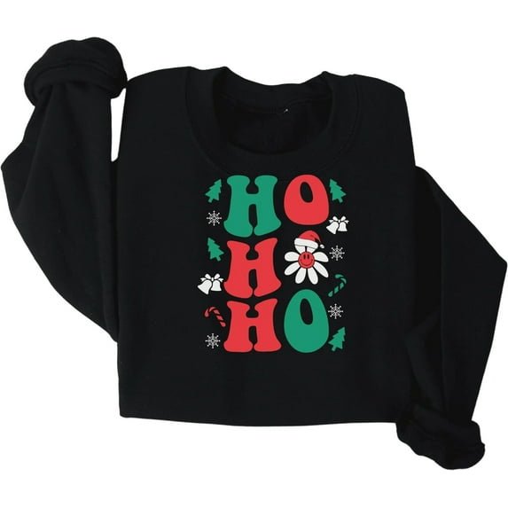 Retro Christmas Sweatshirt, Ho Ho Ho Shirt,Christmas Trees Crewneck Pullover,XMAS Party Santa Shirt, Funny Holiday Shirt, Winter Sweatshirt