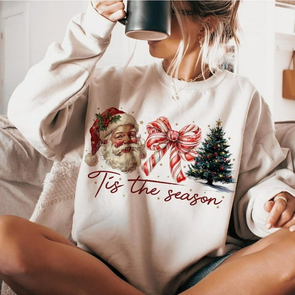 Retro Christmas Sweatshirt, Tis the Season Sweatshirt, Santa Claus Sweatshirt, Watercolor Christmas Sweatshirt, Christmas Gifts, Merry Christmas, Christmas vibes