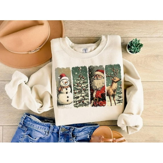 Retro Christmas Sweatshirt, Vintage Christmas Shirt, Santa Claus Shirt, Christmas Snowman Shirt, Christmas Tree Shirt, Merry Christmas Shirt