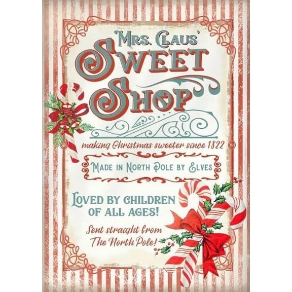 Retro Christmas Sweet Shop Sign, Christmas Candy Canes Sign, Mrs Claus Sign, Candy Sign, Christmas Decor, Metal Tin Sign Wall Art for Home Cafe Bar Coffee Dcor 8x12 inches