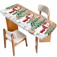 thumbnail image 1 of Retro Christmas Table Cloths for 8 Foot Rectangle Tables, Red Snowman Pine Tree Snowflake Elk Wooden Patio Waterproof Elastic Fitted Tablecloths, Washable Rectangular Table Cover for Camping, 1 of 8