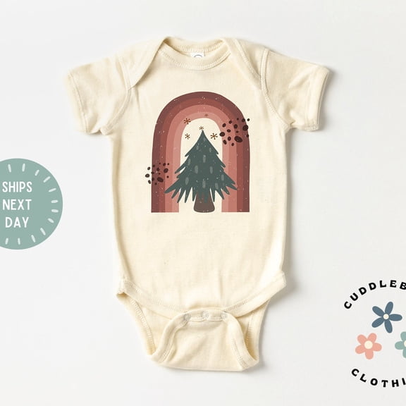 Retro Christmas Tree Baby Bodysuit, Retro Rainbow Christmas Tree Bodysuit, Baby's First Christmas, Holiday