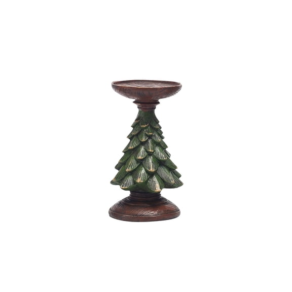 Retro Christmas Tree Candle Holder, Resin Desktop Decoration for Holiday Tabletop Display, Green Medium Size, Festive Home Office Party Decor