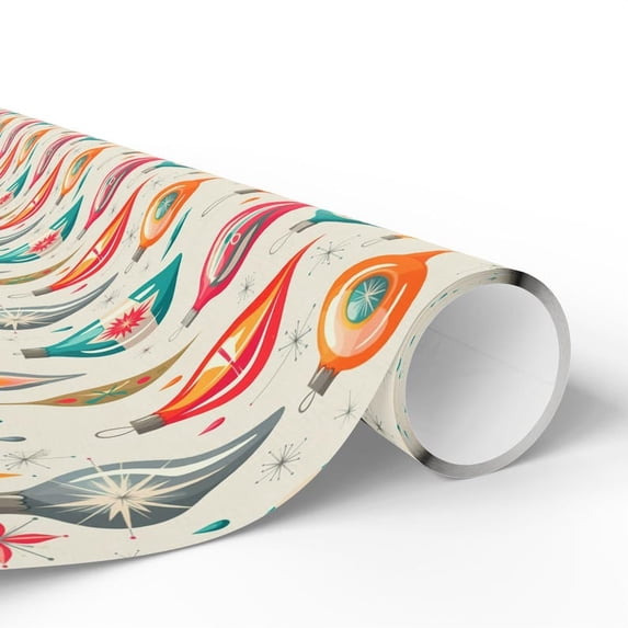 Retro Christmas Wrapping Paper Holiday Gift Wrap Mid Century Modern Christmas Paper Festive Ornament Wrap Vintage Holiday Decor