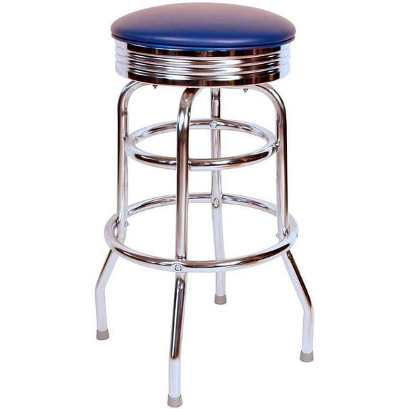 Retro Chrome Swivel Metal bar Stool, Blue, 30"