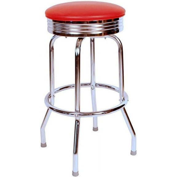 Retro Chrome Swivel bar Stool with Seat Metal, 24", Red