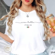 Retro Ciao Bella Italia Graphic T-Shirt Minimalist White Summer Tee Women Fashion Top Italy Flag Design Casual Short Sleeve