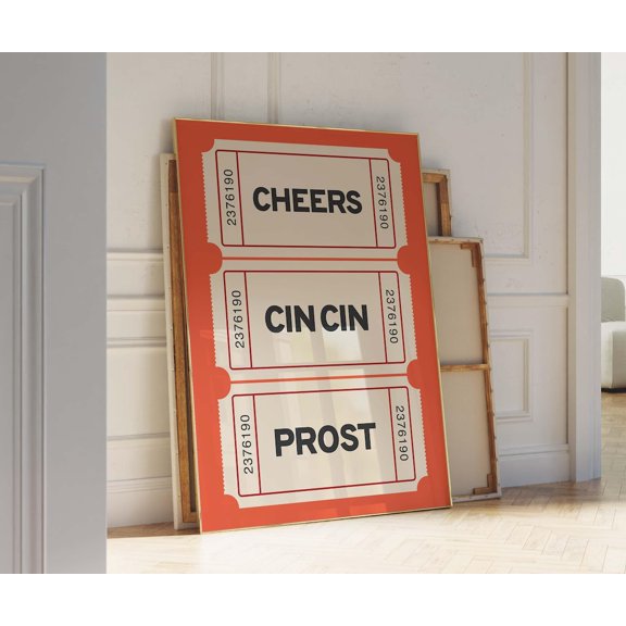 Retro Cin Cin Red Wine Art Trendy Red Ticket Wall Art, Unframed Canvas 8x10in
