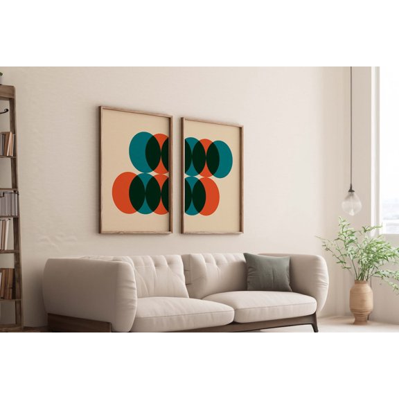Retro Circle Abstract Prints, Set 2, Stretched Canvas