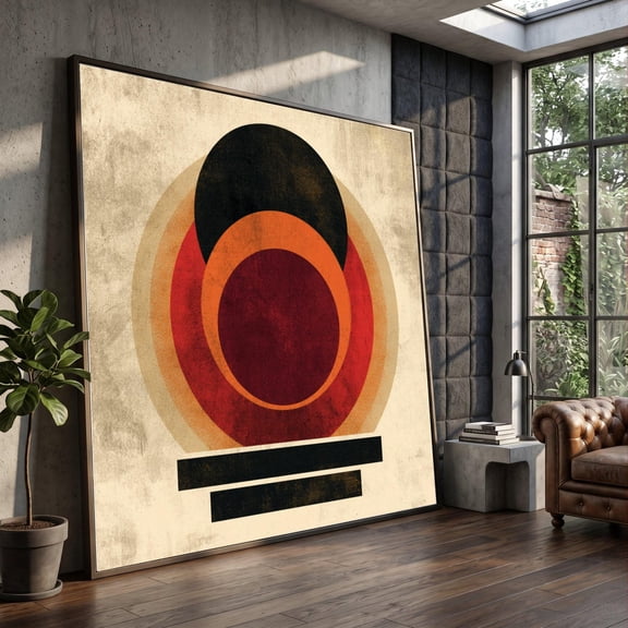 Retro Circle Composition Art Abstract Geometric Wall Art Mid Century Modern Decor Vintage Colorful Art Minimalist Home Decoration, Unframed Paper Print