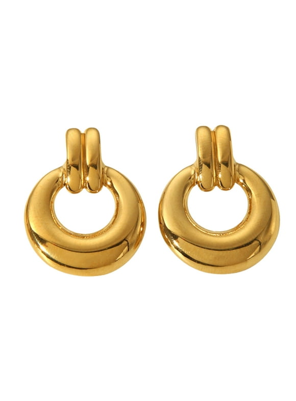 Retro Circle Drop Earrings for Women Gold Stainless Steel Chunky Hoop Round Studs Ginger Lyne
