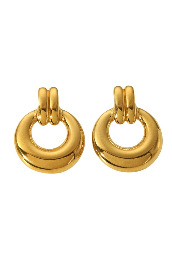 Retro Circle Drop Earrings for Women Gold Stainless Steel Chunky Hoop Round Studs Ginger Lyne