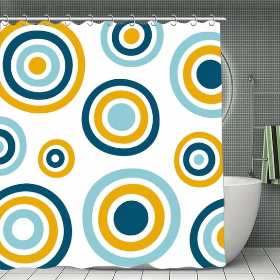 Retro Circle Pattern Print Shower Curtain,Cloth Fabric Waterproof Polyester Bathroom Home Decor Set with Hooks 70.8×70.8Inch