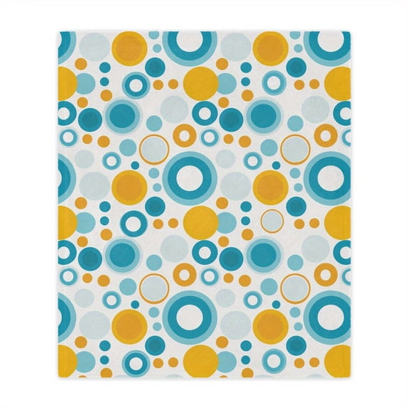 Retro Circle Plush, Soft Blanket with Retro Geometric Pattern in Turquoise and Light Blue Circles, Lightweight All-Season Nap Blanket for Sofa, Bed, Office, Camping, Travel - Digital Print