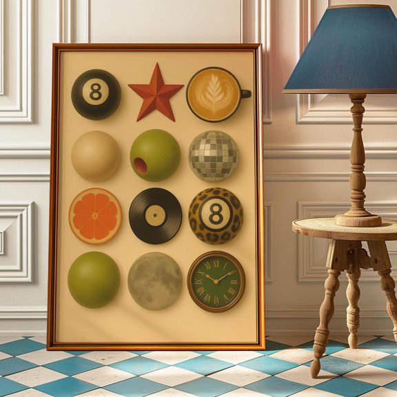 Retro Circles Wall Art Poster Funky Y2K Dorm Decor , Poster Print Only