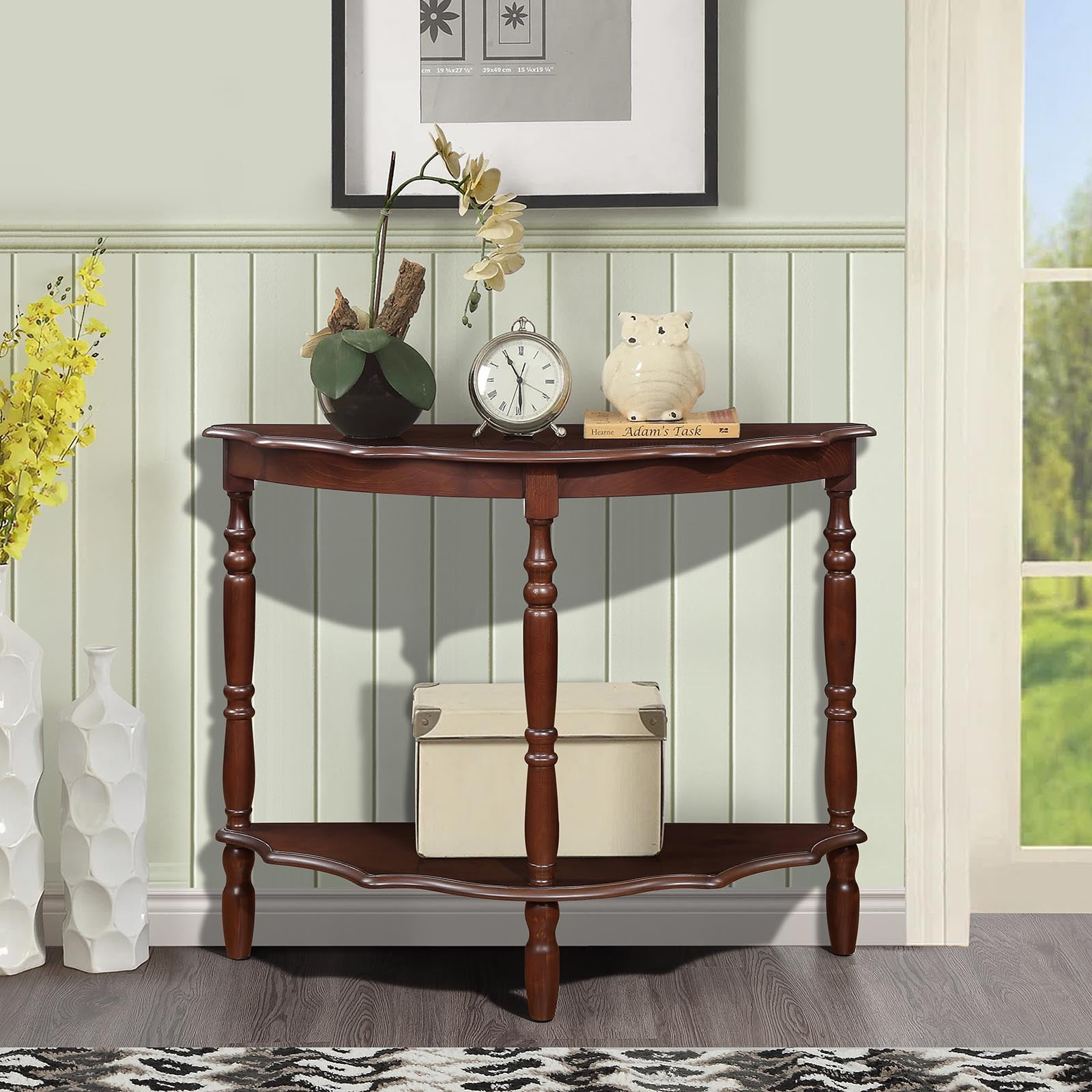 Retro Circular Curved Brown Wood 42'' Console Table Cloud Design Top ...