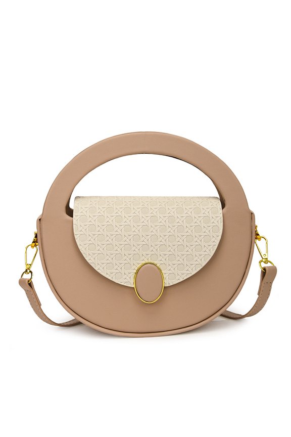 Retro Circular Underarm Bag for Women, Chinese-Style Minimalist Crossbody Bag - Color-Block PU Shoulder Bag with Magnetic Closure, Daily Casual Matching