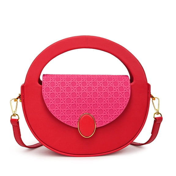 Retro Circular Underarm Bag for Women, Chinese-Style Minimalist Crossbody Bag - Color-Block PU Shoulder Bag with Magnetic Closure, Daily Casual Matching