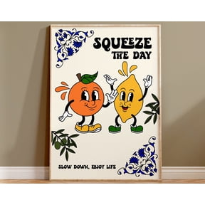 Retro Citrus Cartoon Print Squeeze The Day Fun Poster