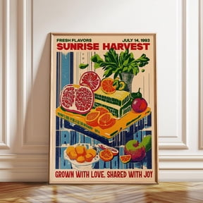 Retro Citrus Fruit Market Sunrise Harvest Wall Art Poster