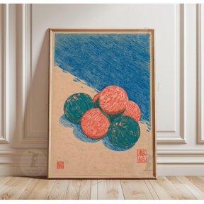 Retro Citrus Still Life Mid Century Orange Fruit Poster, Eye Catching Kitchen And Dining Theme For Dining Room And Gallery Wall Decor