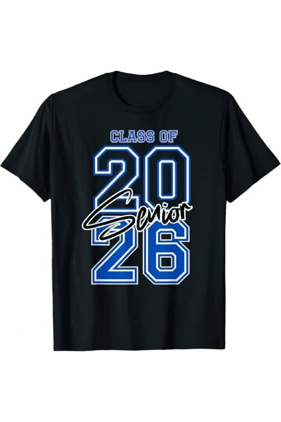 Retro Class of 2026 Senior Graduation T-Shirt Blue Varsity Font Apparel for Graduating Students High School Grad Gift