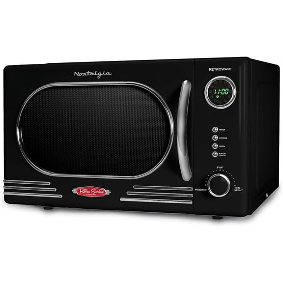 Retro Classic 1000 Watt Countertop Microwave Oven with 1.1 Cu Ft Capacity, Removable Glass Turntable, Child Safety Lock, and 12 Cooking Programs, Black Bestseling