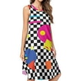 thumbnail image 1 of Retro Classic 1980s Shapes On Black and White Check Spring Summer Dresses for Women Fashion T-shirt Dress Casual Sleeveless Loose Sundress with Pockets, 1 of 5