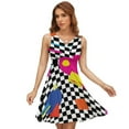 thumbnail image 1 of Retro Classic 1980s Shapes On Black And White Check Dress Fashion Beach Long Dresses Female Party Printed Sundress, 1 of 7