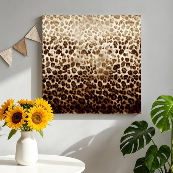 Retro Classic Brown Leopard Print Canvas Wall Art, Animal Fur Gradient Texture Framed Canvas Wall Decor Picture Print Artwork Decorations for Living Room Office Ready to Hang 8" x 8"