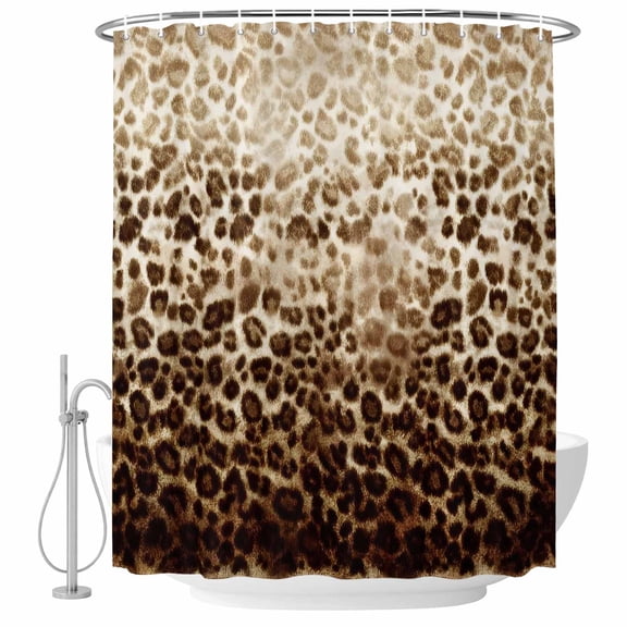 Retro Classic Brown Leopard Print Shower Curtain, 36"x72", Animal Fur Gradient Texture Waterproof Bathroom Curtain Washable Shower Curtain Set with 12 Hooks