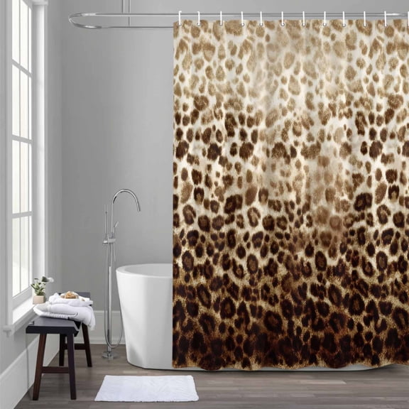 Retro Classic Brown Leopard Print Shower Curtain for Bathroom Decor, Animal Fur Gradient Texture Waterproof Fabric Shower Curtain, 72"x84" Set with 12 Hooks