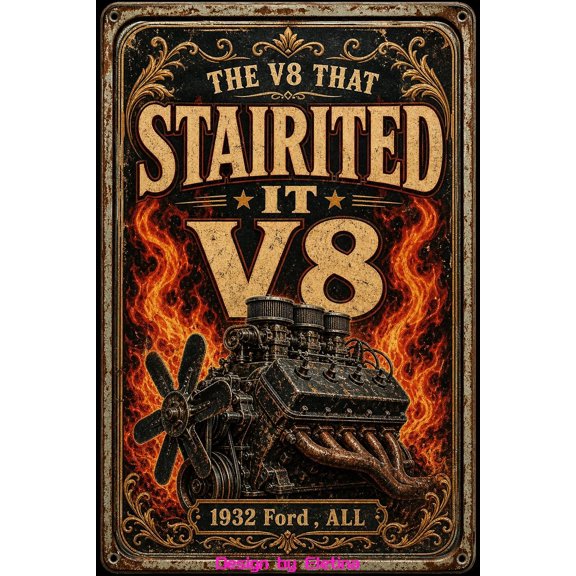 Retro Classic Car Flathead V8 Metal Tin Sign 8x12 Garage Decor