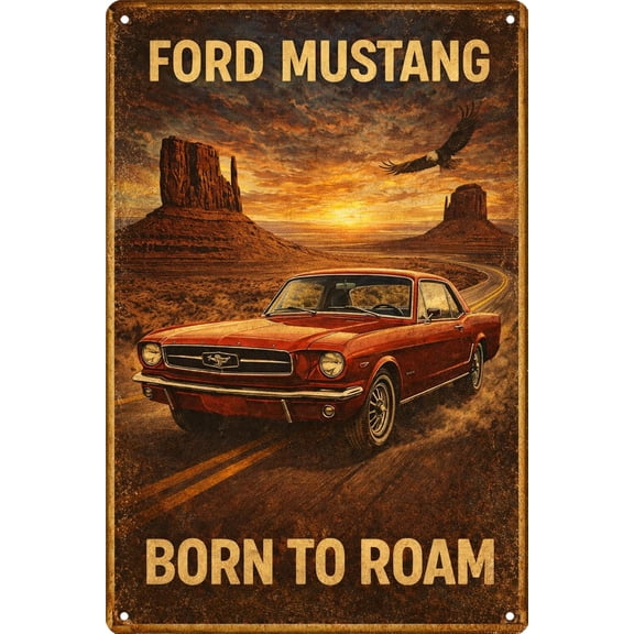 Retro Classic Car Metal Garage Tin Sign, Born To Roam Wall Art, Rustic Aluminum Man Cave Bar Workshop Decor Plaque, 8x12 Inch