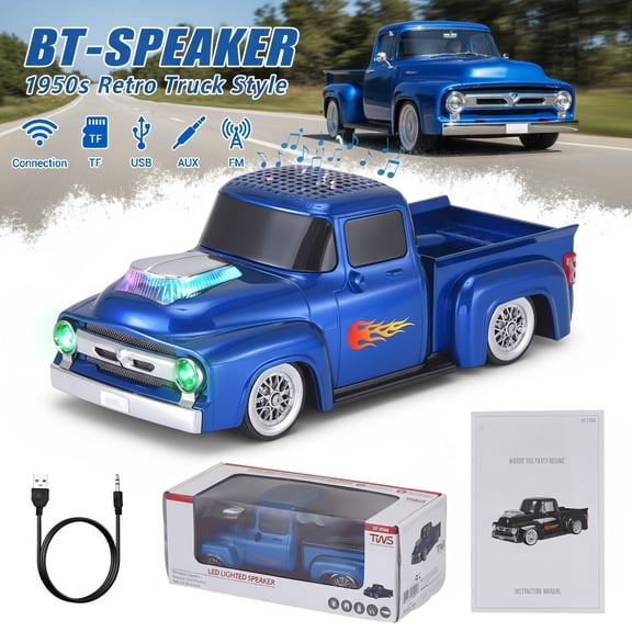 Retro Classic Car Model Style Speaker - Portable Speaker with Deep Bass, Colorful LED Lights, 393.7inch Range BT Wireless, USB Rechargeable 3H Playtime for Home Decor/Gifts/Party