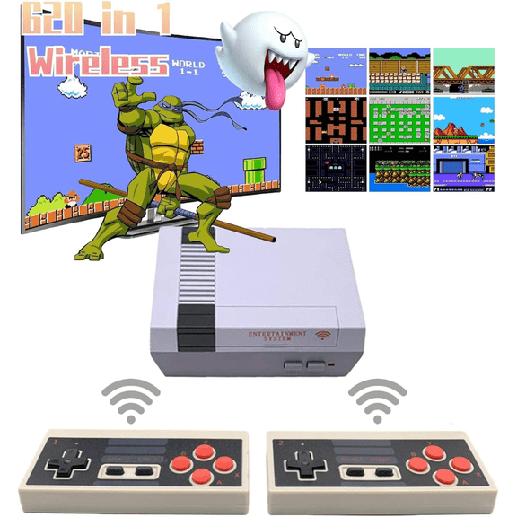 Retro Classic Dual Wireless Controllers, Classic Video Play Machine System Built-in 620 Plays and 2 Classic Edition Controllers, Av Output Plug and Play, Retro Toys