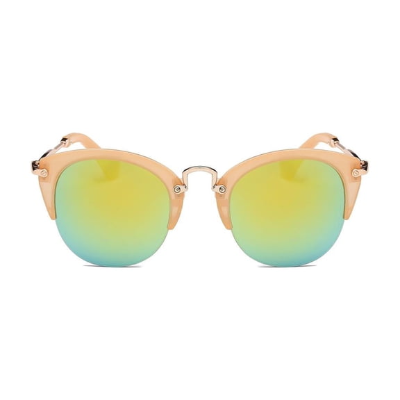Retro Classic Half Frame Womens Green Mirrored Lens Cat Eye Sunglasses
