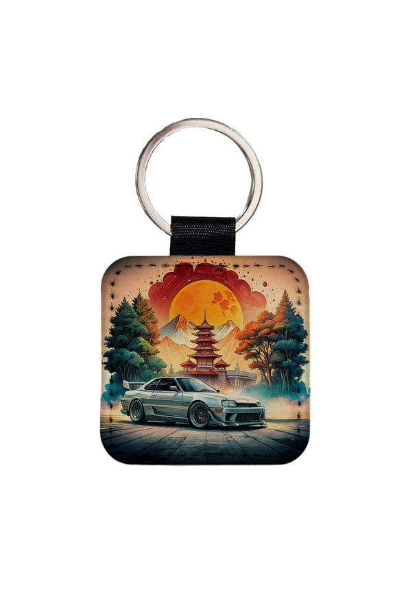 Retro Classic JDM Tuner Car Art Faux Leather Square Keychain
