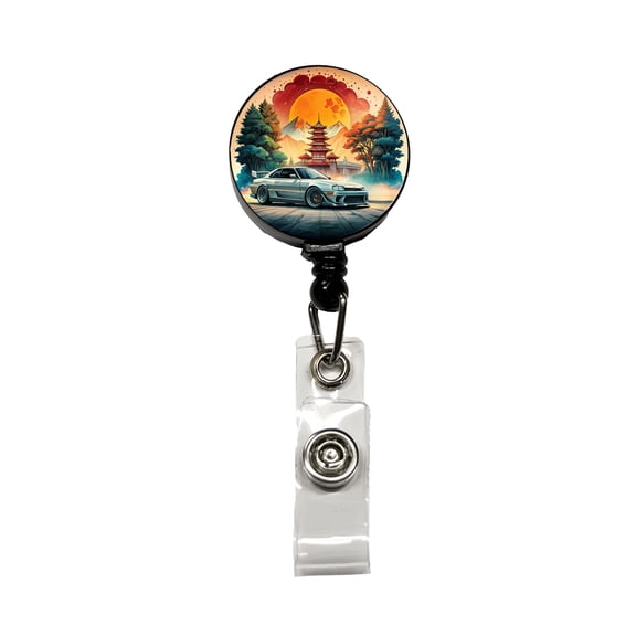 Retro Classic JDM Tuner Car Art Retractable Reel ID Badge Key Card Name Tag Holder with Clip