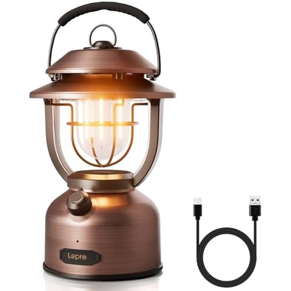 Retro Classic LED Camping Lantern, High Lumens, Daylight White 2500K and 5000K, Dimmable, USB Rechargeable, Waterproof for Camping, Vintage Decoration and Emergency (USB Charging Cable Included)$$