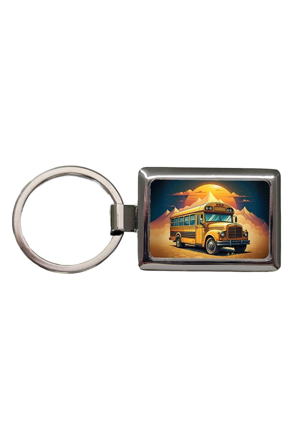 Retro Classic School Bus Metal Rectangle Keychain