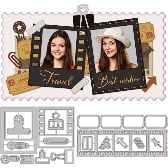 Retro Classic Theme Cut Dies Film oto Frame Card Cutting Dies Film Frame Paper Clip Embossing Stencil for Card Making DIY Scrapbooking oto Album Metal Die Cuts Stencils Stainless Steel Color 1set