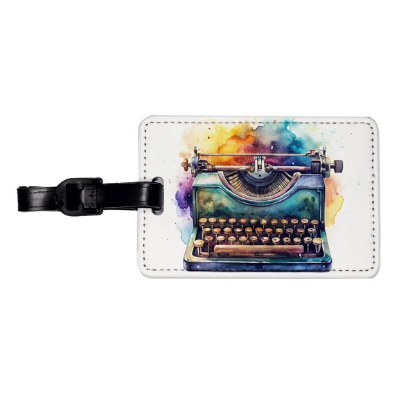 Retro Classic Typewriter Watercolor Faux Leather Travel Luggage Tag
