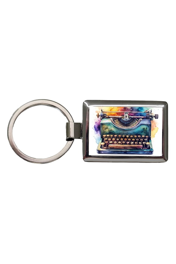 Retro Classic Typewriter Watercolor Metal Rectangle Keychain