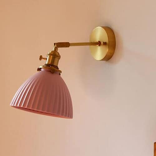 Retro Classical Ceramics Wall Lamp Brass Ribbing Wall-Mounted Wall Light Adjustable Swing Arm Illumination Fixture Decoration Living Room Bedroom